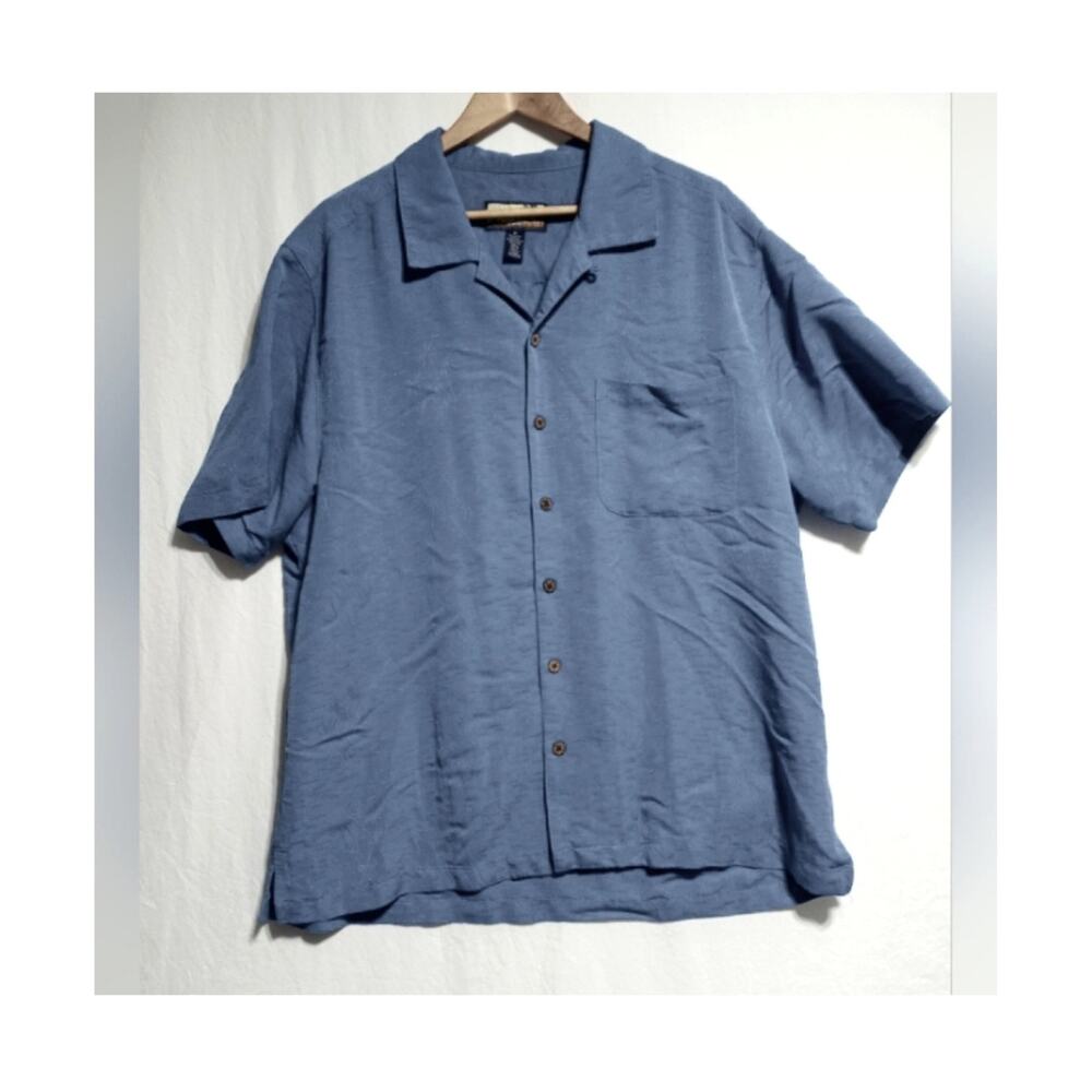 Havana Jack's Cafe Men's Blue All Over Embossed Palm Tree Button Down XL
